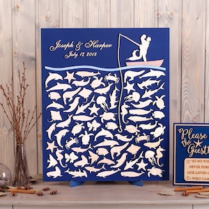 Couple on a Boat wedding guest book alternative Ocean Fishing 3d guestbook alternative Nautical wedding ideas Wood custom guest book sign