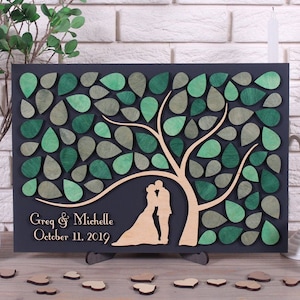 3d Custom Green Wedding guest book alternative Eco-friendly wedding guestbook Custom wedding sign Wedding tree of leaves Wood guest book