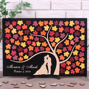 Autumn wedding guestbook alternative Tree of maple leaves guest book 3D wood sign in book Fall wedding theme Custom rustic guestbook