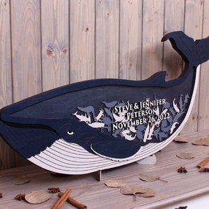 Whale drop box Custom wedding guestbook alternative Sign in sea animals Nautical beach house wedding themed Wood shadow box Whale guestbook