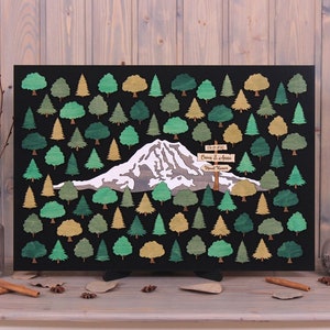 Cartello di montagna 3d libro degli ospiti per matrimonio alternativo Foresta Parco nazionale del Monte Rainier Cartello in alberi Personalizzato Bosco Foresta matrimonio Tema Natura