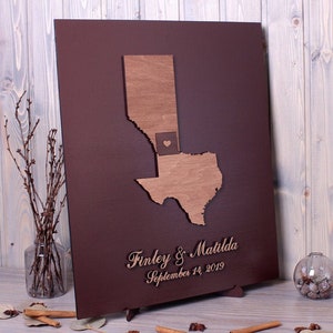Bestemming bruiloft gastenboek alternatieve ideeën 3D-staatsteken Liefdeskaart Aangepast land bruiloft gastenboek Houten huwelijksteken Jubileumgeschenk