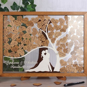 Libro degli ospiti per matrimonio alternativo Sposa e sposo con cuori Albero Rustico Drop box Libro degli ospiti Cornice in legno