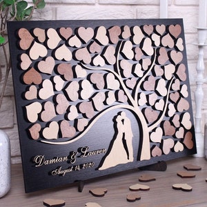 Neutral 3d wedding guest book alternative Rustic tree of hearts Wooden wedding guestbook Custom keepsake Sign-in book Wedding signature idea