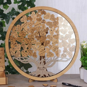 Tree Wedding Guestbook Alternative with Hearts Wedding Guest Book Rustic Wedding Guestbook Wedding DropBox Wedding Round Guestbook