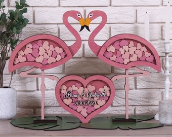 Flamigos drop box guest book alternative CUSTOM ORDER Personalised Wood guestbook Unique Custom sign in Pink colors Flamingo tropical