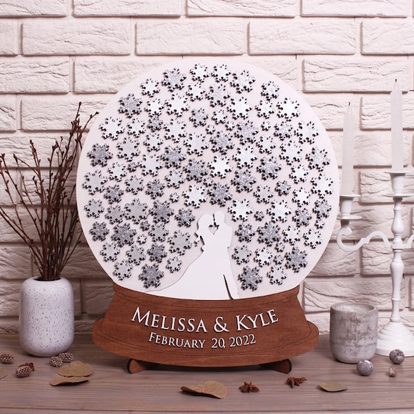 Snow Globe with Snowflakes wedding guest book alternative CUSTOM ORDER Winter wedding guestbook Unique Christmas gift Custom wedding sign