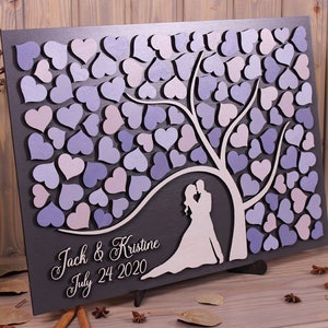 Custom colors wedding guest book alternative 3D wooden sign for guest Tree of hearts guestbook Personalized wedding PERIWINKLE wedding theme