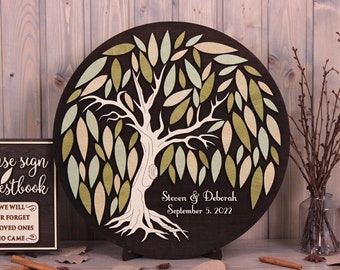 Willow Tree Wedding guest book alternative Round wall sign Personalized retirement anniversary gift Tree for rustic Wedding Custom Sign