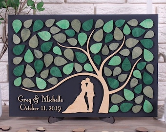 3d Custom Green Wedding guest book alternative Eco-friendly wedding guestbook Custom wedding sign Wedding tree of leaves Wood guest book