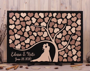 Custom colors wedding guest book alternative 3D wooden sign for guest couple guestbook Tree of hearts Personalized rustic wedding theme