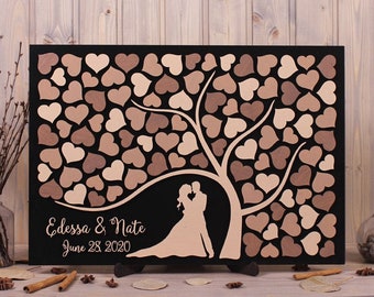 Custom colors wedding guest book alternative 3D wooden sign for guest couple guestbook Tree of hearts Personalized rustic wedding theme