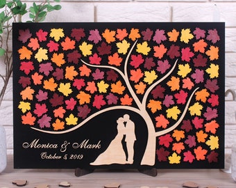 Autumn wedding guestbook alternative Tree of maple leaves guest book 3D wood sign in book Fall wedding theme Custom rustic guestbook