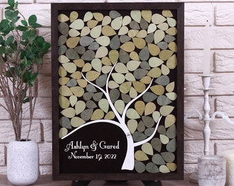 Wedding drop box Tree of leaves dropbox 3d guestbook wooden sign Wedding guest book alternative green of leaves theme Drop box Custom Frame
