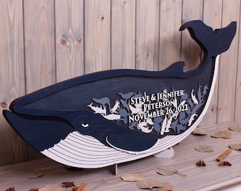 Whale drop box Custom wedding guestbook alternative Sign in sea animals Nautical beach house wedding themed Wood shadow box Whale guestbook