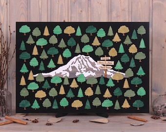 Mountain sign 3d wedding guest book alternative Forest Mount Rainier National Park Sign in trees Custom Woodland Forest wedding Theme Nature