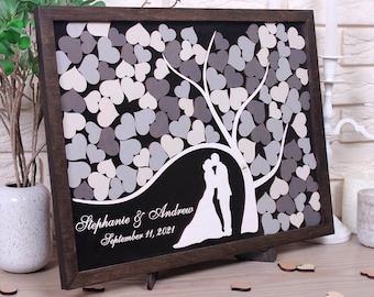 Rustic Wedding Drop Box Wedding guest book alternative Bride & Groom with hearts Custom frame Drop box guestbook Wood Unique wedding sign