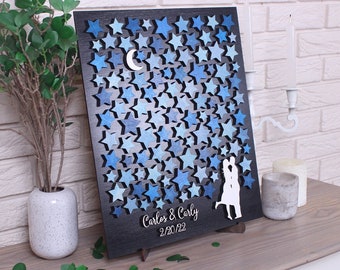 Celestial wedding guest book alternative Moon and Stars for sign 3D Custom weddung guestbook Bride and Groom Personalized wooden sign