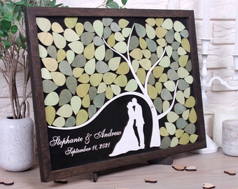 Tree of leaves Wedding drop box 3d guestbook wooden sign Couple silhouette Wedding guest book alternative theme Bride Groom Custom Drop box