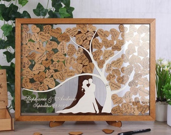 Wedding Guest Book Alternative Bride and Groom with hearts Tree Rustic Drop box Guestbook Wood Frame