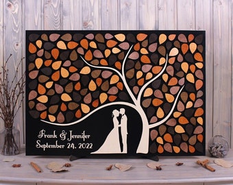 Wedding guest book alternative CUSTOM Tree of leaves Rustic Country Barn Wedding Ideas Wooden sign Anniversary guestbook alternative