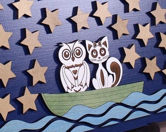 3d custom wedding guest book alternative The Owl and the Pussycat Wood wedding nursery décor Sign in stars Unique Fairy tale wedding theme