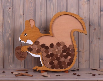 Squirrel with acorn sign in Wedding drop box 3d guestbook wooden sign baby shower Wedding guest book alternative autumn theme Custom Dropbox