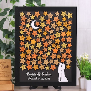 Magnetic wedding guest book alternative Celestial wedding guest book Magnetic stars for signgn Custom wedding theme Wooden 3D sign