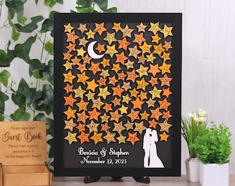 Magnetic wedding guest book alternative Celestial wedding guest book Magnetic stars for signgn Custom wedding theme Wooden 3D sign