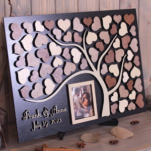 Wedding guest book alternative 3D tree of hearts Photo Frame idea Custom 3D guestbook Rustic Tree of Hearts Sign in wood guest book