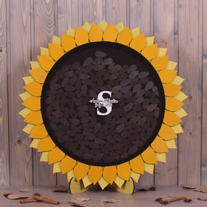 Scatola di consegna per matrimonio girasole 3d libro degli ospiti cartello in legno Libro degli ospiti per matrimonio alternativo tema estivo semi segno in Scatola di consegna personalizzata colori gialli