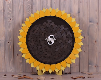 Sunflower Wedding drop box 3d guestbook wooden sign Wedding guest book alternative summer theme seeds sign in Custom Drop box yellow colors