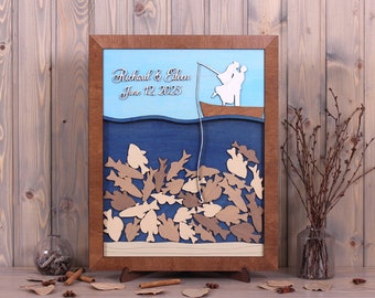 Wedding Drop box Couple on a Boat Custom frame 3d Wood drop river wedding ideas river Fishing Wood Custom frame 3d Unique wedding sign