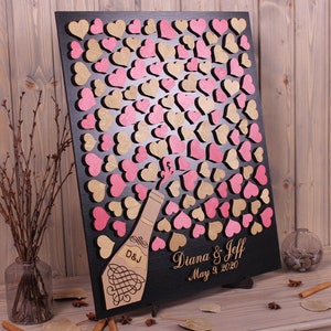 Custom Wedding guest book alternative Wine champagne bottle of hearts Unique guestbook alternative 3d wooden sign guest book Pink theme