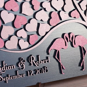 Flamingos wedding guest book alternative 3D unique guestbook Wood  Rustic Sign in book Custom Animal Wedding Tree of hearts Tropical decor
