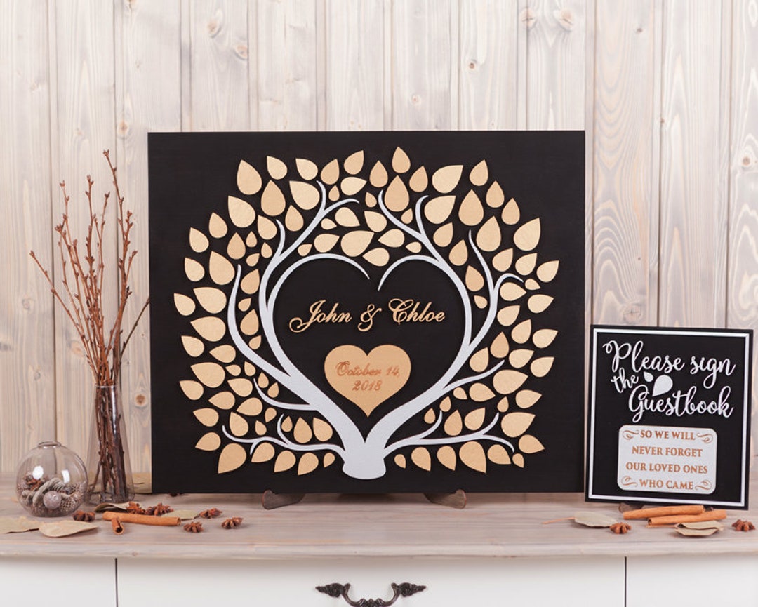 Guest Book Alternative 3D Wedding Guestbook Alternative Gold Silver Tree  Wedding Theme Custom Rustic Wedding Guest Book Personalized Sign - Etsy, image size:1080x865