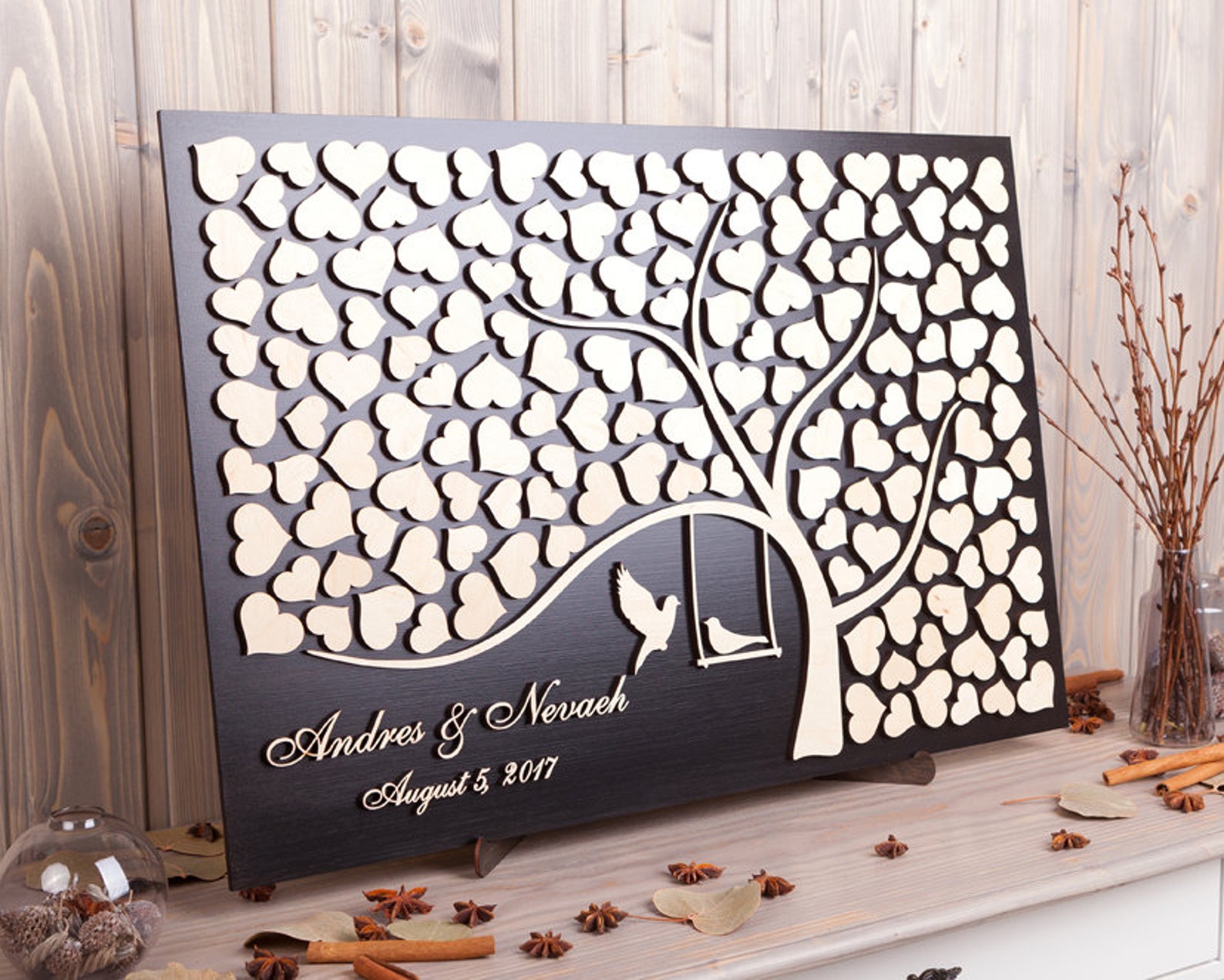 Wood Wedding Guest Book Alternative Love Birds Rustic Sign in | Etsy