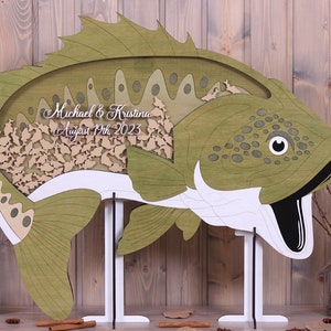 Bass Fish Drop box gift for fishing lover River Nautical wedding guest book alternative Custom drop box Sea beach wedding theme Wood box