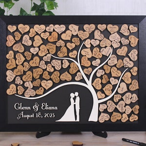 Alternativa al libro degli ospiti per matrimonio magnetico neutro Albero rustico di cuori Libro degli ospiti per matrimonio in legno Colori personalizzati Pezzi magnetici per il libro delle firme