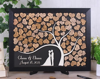 Neutral Magnetic wedding guest book alternative Rustic tree of hearts Wooden wedding guestbook Custom colors Sign-in book magnet pieces