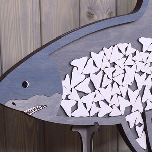 Shark drop box alternative Sign in Teeth sea animals Nautical beach wedding themed beach house Wood Custom shadow box guestbook