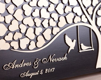 Wood wedding guest book alternative Love birds Rustic Sign In Guestbook Custom 3D Unique Guest book Wedding Tree of hearts Wedding Gift