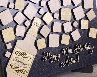 3d wood guestbook alternative for Birthday Aniversary Wedding Whiskey bottle with ice cubes Custom wedding guest book Personalized sign