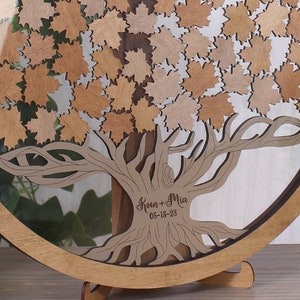 Rustikaler Ahornbaum-Baum-Blätter Hochzeit Gästebuch Herbst Herbst Thema Benutzerdefinierter Holz Gästebuchrahmen Benutzerdefiniertes Zeichen Rundes Gästebuch