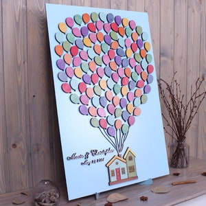 Up house wedding guest book alternative Custom wedding guestbook Up House movie inspired 3D wooden balloons Sign in Bridal Shower