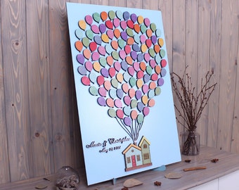 Up house wedding guest book alternative Custom wedding guestbook Up House movie inspired 3D wooden balloons Sign in Bridal Shower