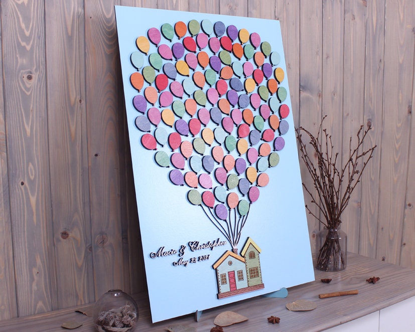 Up House Hochzeitsgästebuch alternatives Hochzeitsgästebuch Up House Film inspiriert 3D Holzballons Schild in Bridal Shower