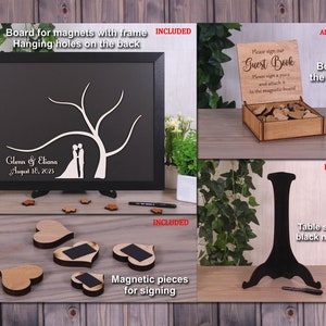 Alternativa al libro degli ospiti di matrimonio magnetico neutro Albero di cuori rustico Libro degli ospiti di matrimonio in legno Colori personalizzati Pezzi magnetici del libro di accesso immagine 6