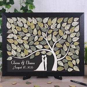 Tree of leaves Wedding guest book alternative Magnetic guestbook with wooden pieces for wishes Custom wedding theme Personalized guest book