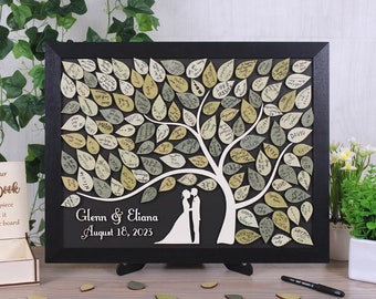Tree of leaves Wedding guest book alternative Magnetic guestbook with wooden pieces for wishes Custom wedding theme Personalized guest book